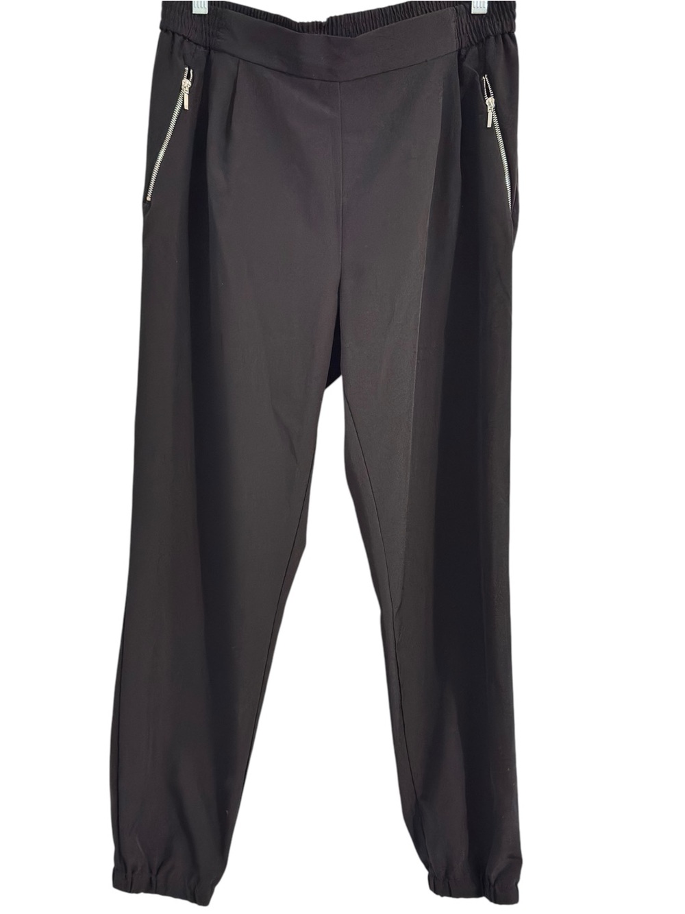 Sierra Sky Black Jogger Pants Size Large Elastic Waist Zip Pocket Tapered Ankle - Picture 2 of 11